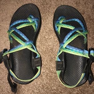 Green and Blue Chacos
